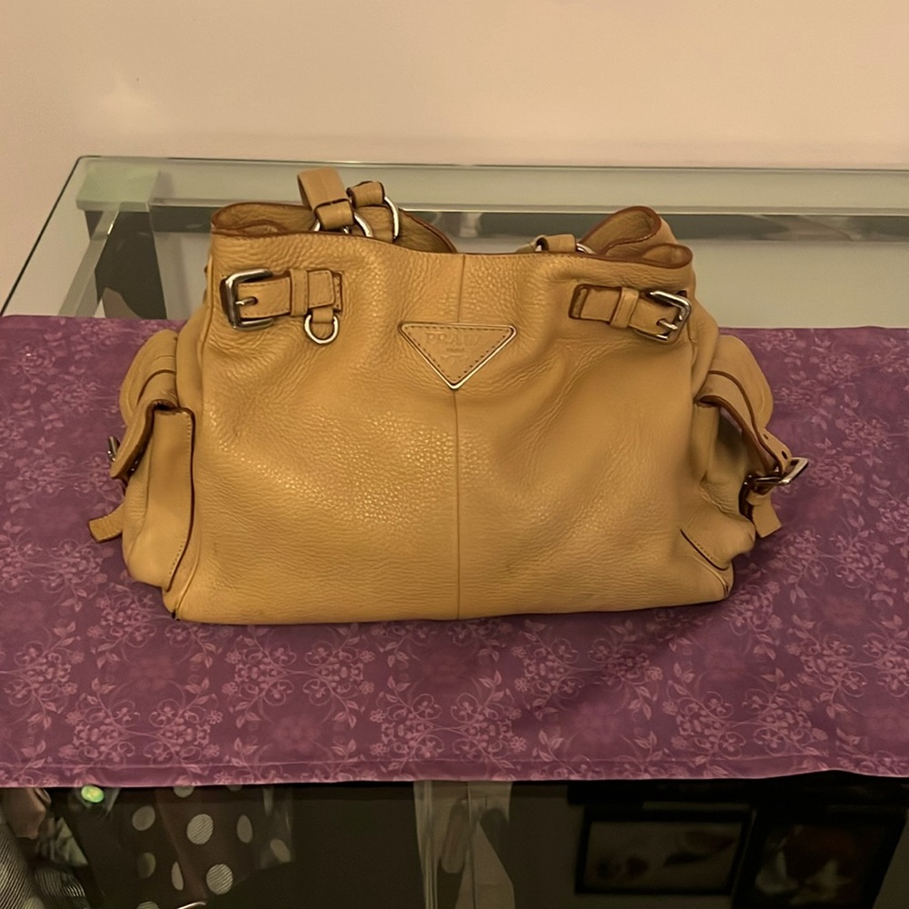 Vintage Prada-Gorgeous Authentic Supple Soft Leather Satchel.  Beige/Camel.